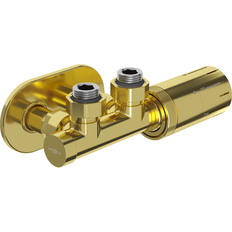 Mexen G05 zestaw termostatyczny kątowy z maskownicą R, Duplex, DN50, złoty - W907-958-905-50
