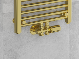 Mexen G05 zestaw termostatyczny kątowy/prosty z maskownicą R, Duplex, DN50, złoty - W908-958-905-50