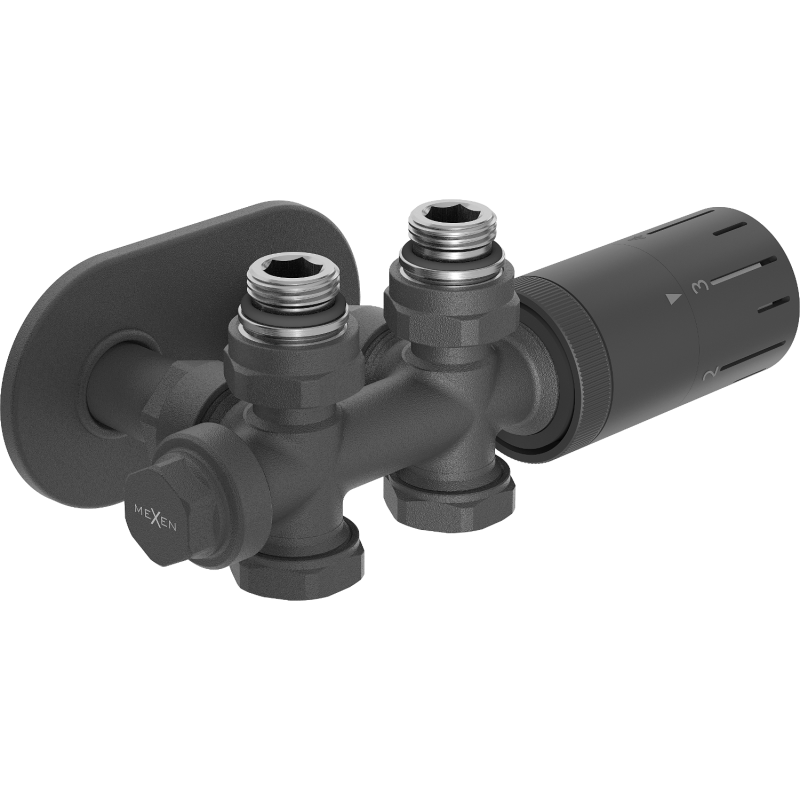 Mexen G05 zestaw termostatyczny kątowy/prosty z maskownicą R, Duplex, DN50, antracyt - W908-958-905-66