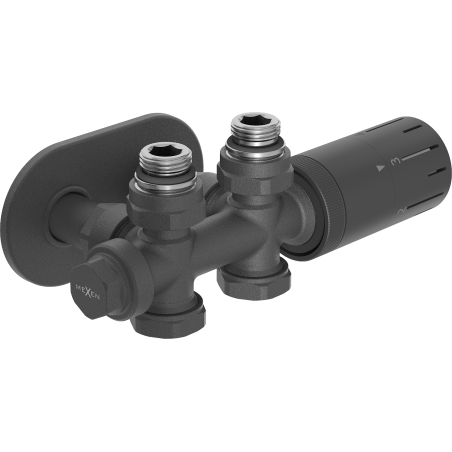 Mexen G05 zestaw termostatyczny kątowy/prosty z maskownicą R, Duplex, DN50, antracyt - W908-958-905-66