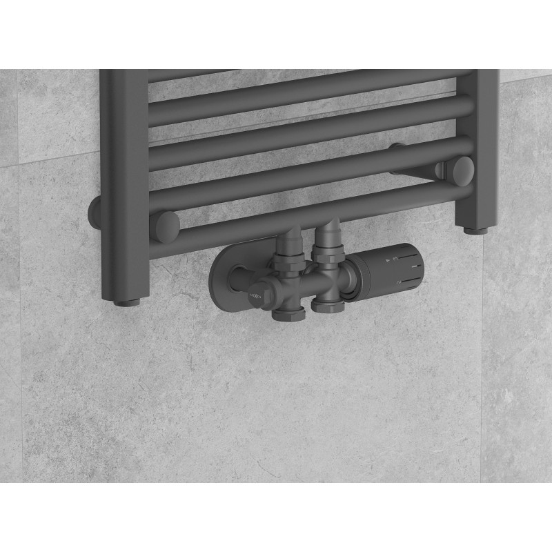 Mexen G05 zestaw termostatyczny kątowy/prosty z maskownicą R, Duplex, DN50, antracyt - W908-958-905-66