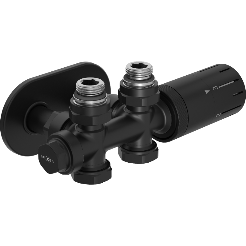 Mexen G05 zestaw termostatyczny kątowy/prosty z maskownicą R, Duplex, DN50, czarny - W908-958-905-70