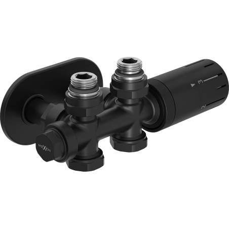 Mexen G05 zestaw termostatyczny kątowy/prosty z maskownicą R, Duplex, DN50, czarny - W908-958-905-70