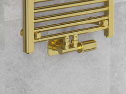 Mexen G05 zestaw termostatyczny kątowy z maskownicą S, Duplex, DN50, złoty - W907-958-910-50