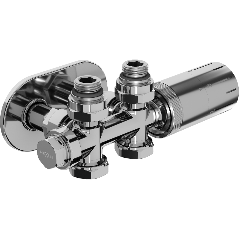 Mexen G05 zestaw termostatyczny kątowy/prosty z maskownicą S, Duplex, DN50, chrom - W908-958-910-01