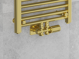 Mexen G05 zestaw termostatyczny kątowy/prosty z maskownicą S, Duplex, DN50, złoty - W908-958-910-50