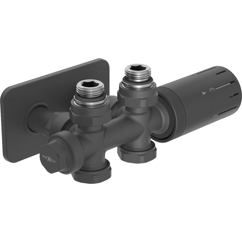 Mexen G05 zestaw termostatyczny kątowy/prosty z maskownicą S, Duplex, DN50, antracyt - W908-958-910-66