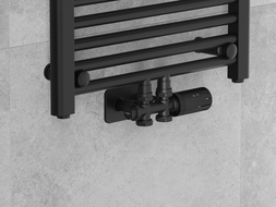 Mexen G05 zestaw termostatyczny kątowy/prosty z maskownicą S, Duplex, DN50, czarny - W908-958-910-70