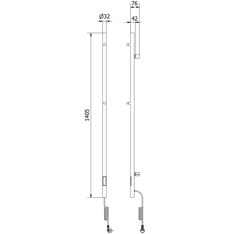Mexen Pino grzejnik elektryczny z wieszakami na ręczniki 1405 x 32 mm, 75 W, czarny - W301-1405-032-00-70