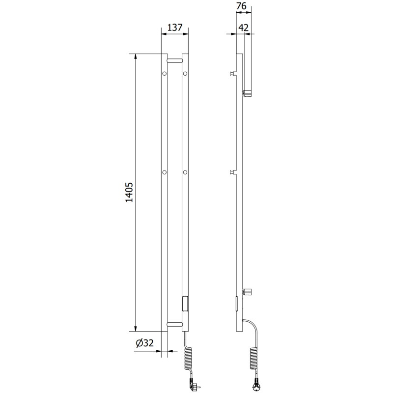 Mexen Pino grzejnik elektryczny z wieszakami na ręczniki 1405 x 137 mm, 150 W, biały - W301-1405-137-00-20