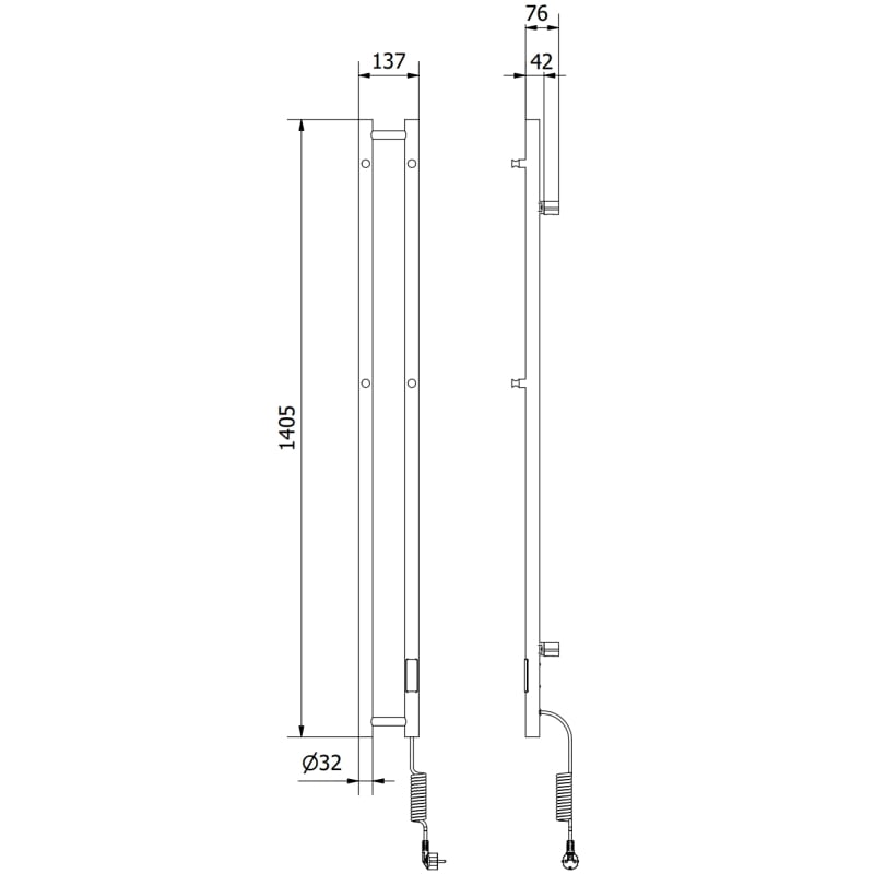 Mexen Pino grzejnik elektryczny z wieszakami na ręczniki 1405 x 137 mm, 150 W, czarny - W301-1405-137-00-70