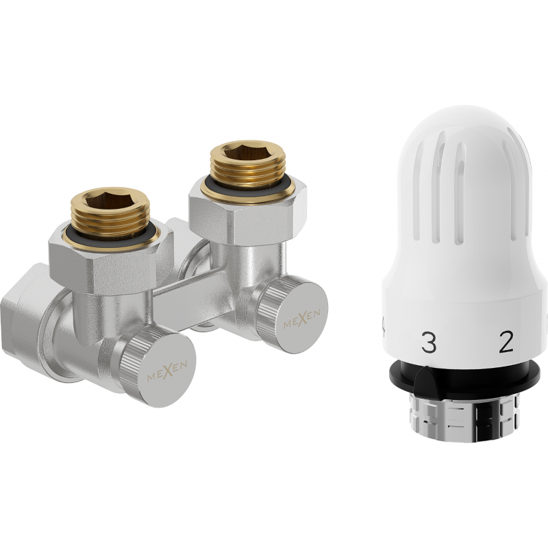 Mexen G04 zestaw termostatyczny dwururowy DN50, kątowy 1/2"x16 mm, nikiel - W911-016-948-01