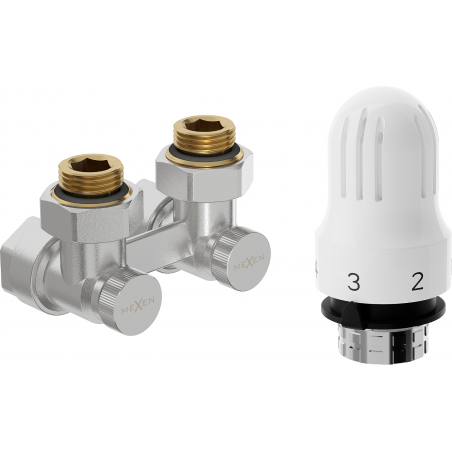 Mexen G04 zestaw termostatyczny dwururowy DN50, kątowy 1/2"x16 mm, nikiel - W911-016-948-01