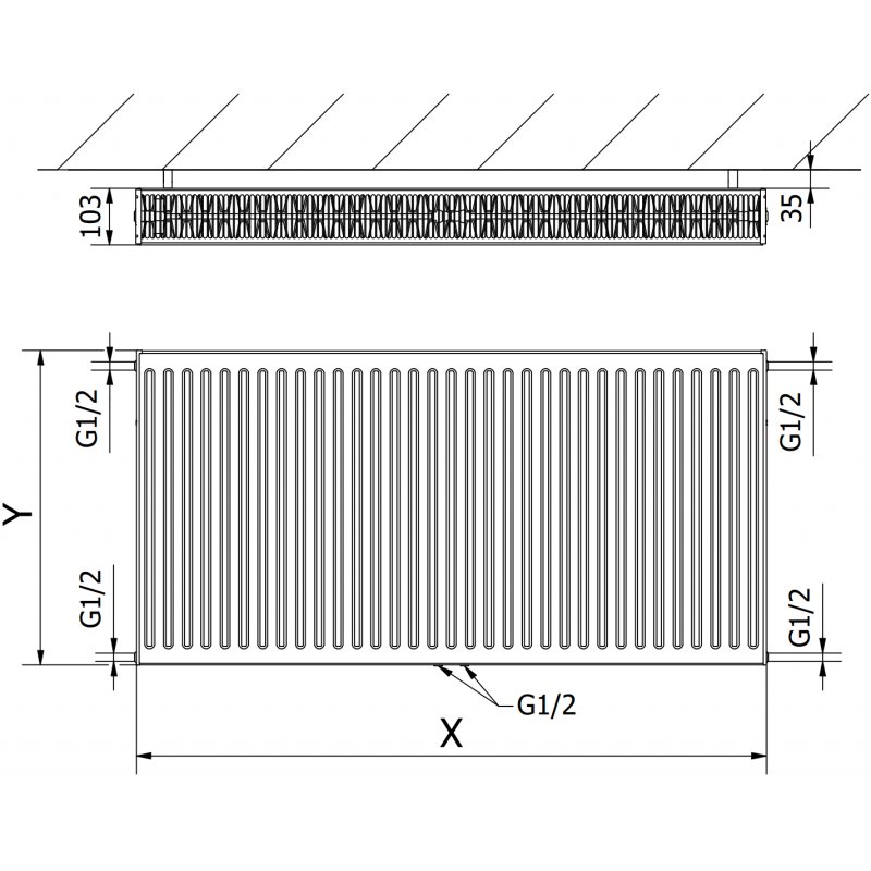Mexen CC22 grzejnik płytowy 400 x 400 mm, podłączenie dolne środkowe, 474 W, czarny - W6C22-040-040-70