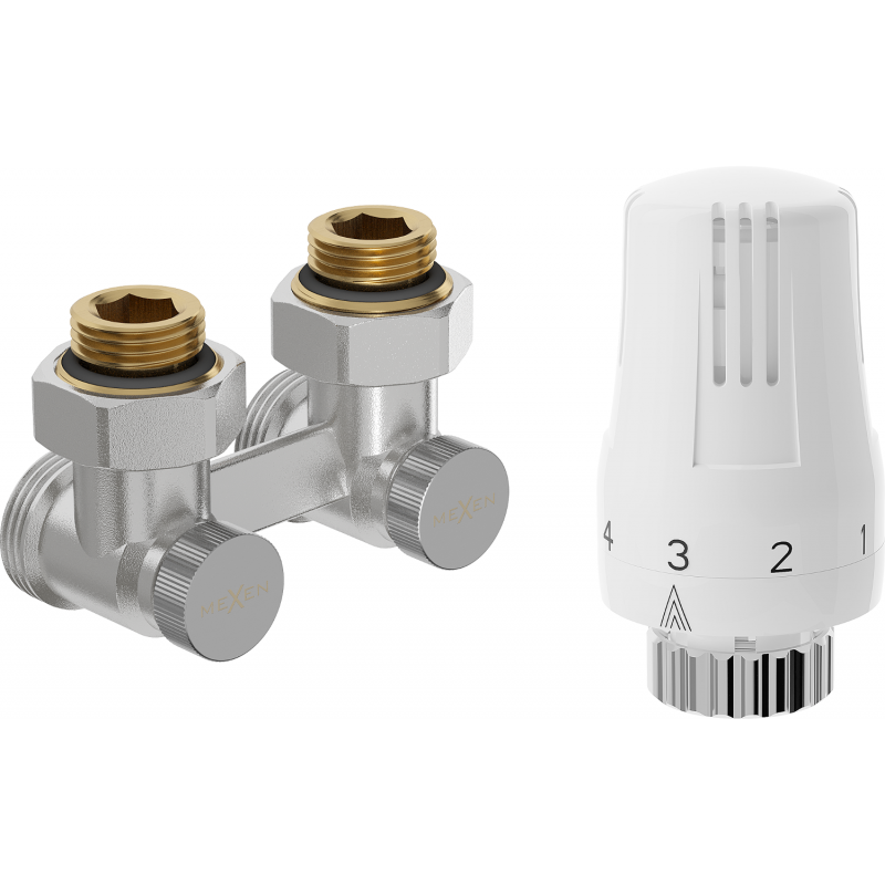 Mexen G01 zestaw termostatyczny dwururowy DN50, kątowy 1/2"x3/4", nikiel - W911-012-918-01
