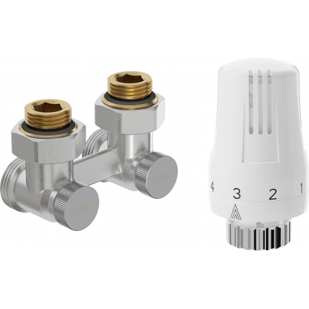 Mexen G01 zestaw termostatyczny dwururowy DN50, kątowy 1/2"x3/4", nikiel - W911-012-918-01