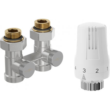 Mexen G01 zestaw termostatyczny dwururowy DN50, prosty 1/2"x3/4", nikiel - W912-012-918-01