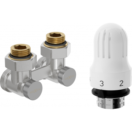 Mexen G04 zestaw termostatyczny dwururowy DN50, kątowy 1/2"x3/4", nikiel - W911-012-948-01