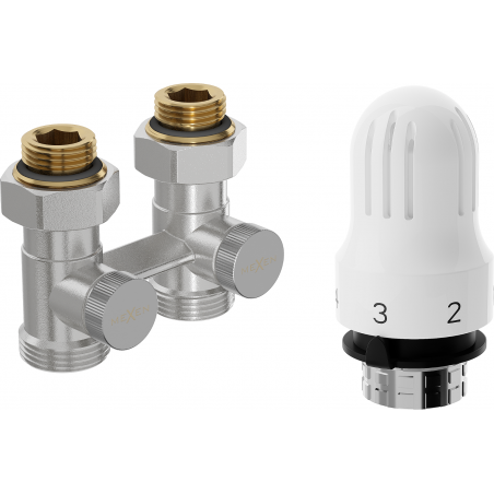 Mexen G04 zestaw termostatyczny dwururowy DN50, prosty 1/2"x3/4", nikiel - W912-012-948-01