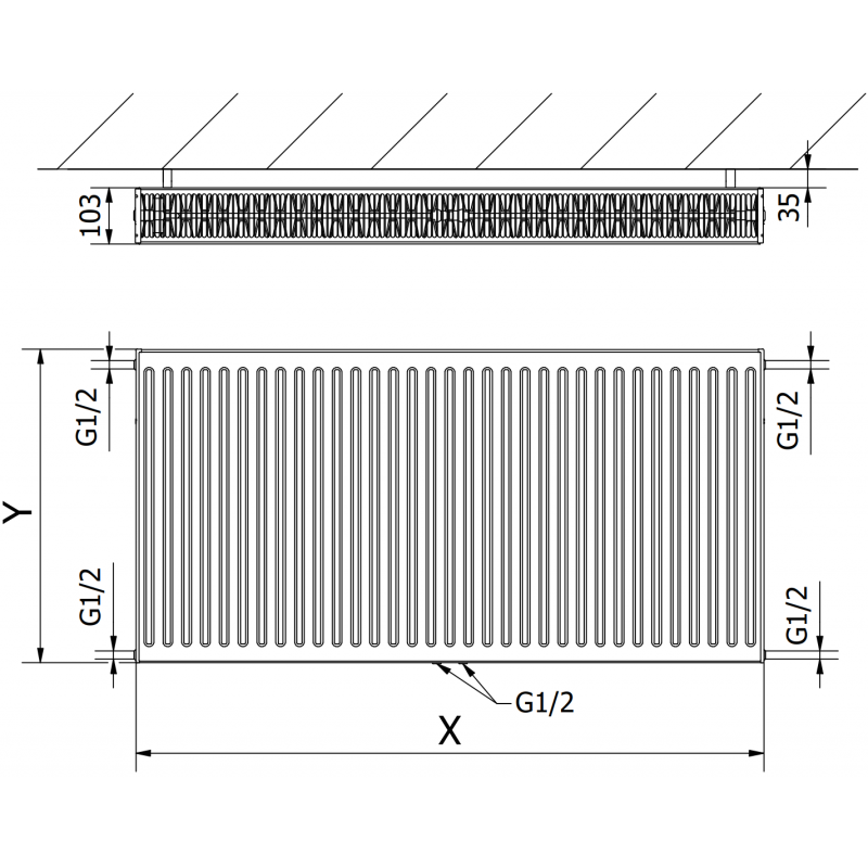 Mexen CC22 grzejnik płytowy 600 x 1500 mm, podłączenie dolne środkowe, 2479 W, czarny - W6C22-060-150-70