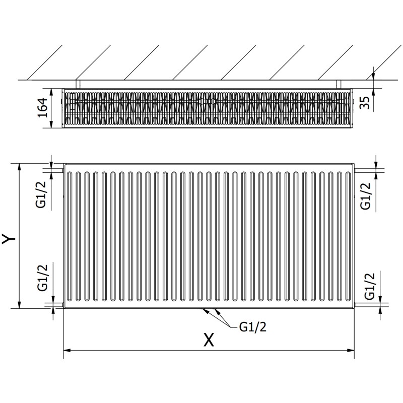 Mexen CC33 grzejnik płytowy 500 x 1600 mm, podłączenie dolne środkowe, 3234 W, czarny  - W6C33-050-160-70