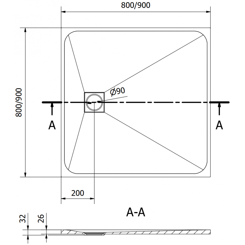 Mexen Bert brodzik kwadratowy SMC 80 x 80 cm, biały - 4K108080