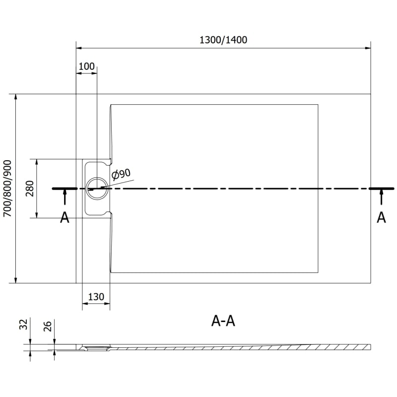 Mexen Otto brodzik prostokątny SMC 130  x 90 cm, czarny - 4N709013
