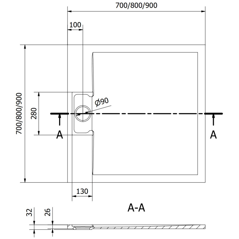 Mexen Otto brodzik kwadratowy SMC 90 x 90 cm, czarny - 4N709090