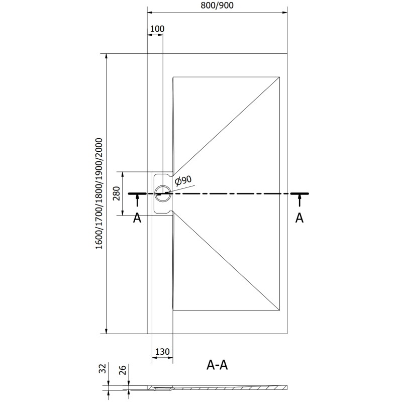 Mexen Egon brodzik prostokątny SMC 180 x 80 cm, czarny - 4R708018