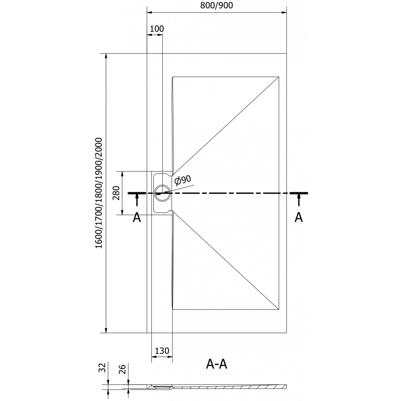 Mexen Egon brodzik prostokątny SMC 160 x 90 cm, czarny - 4R709016