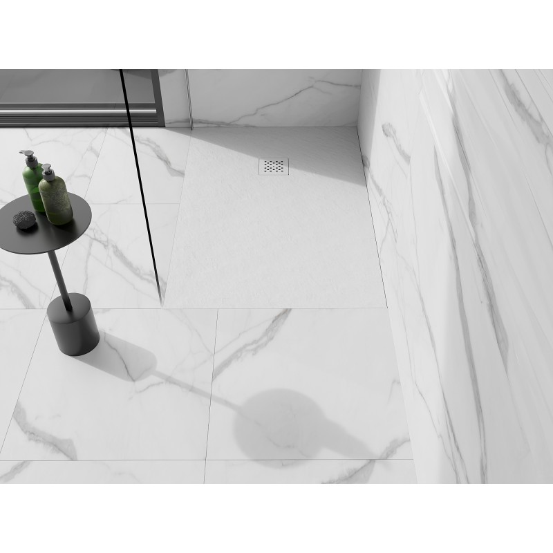 Mexen Stone+ brodzik kompozytowy prostokątny 110 x 70 cm, biały, maskownica biała - 44107011-W