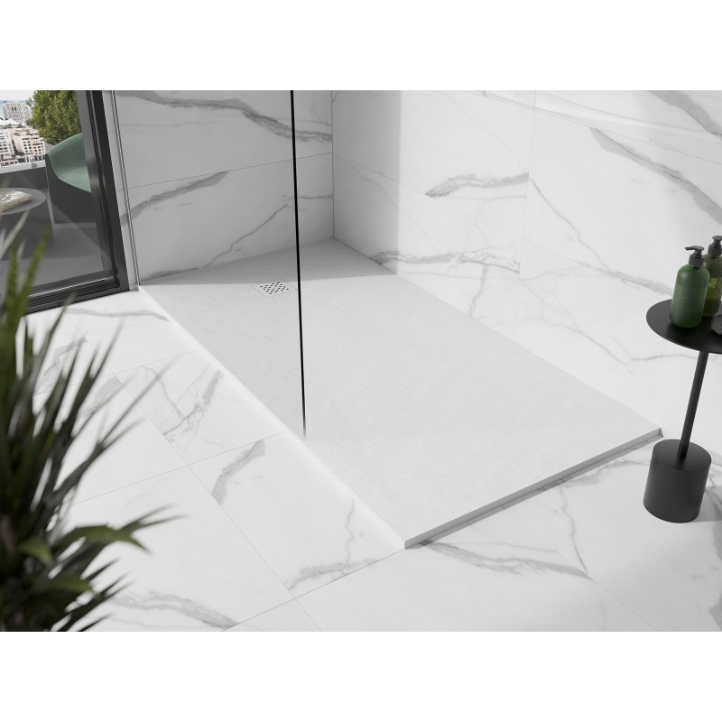 Mexen Stone+ brodzik kompozytowy prostokątny 180 x 100 cm, biały, maskownica biała - 44101018-W