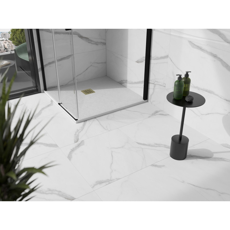 Mexen Stone+ brodzik kompozytowy kwadratowy 100 x 100 cm, biały, maskownica złota - 44101010-G