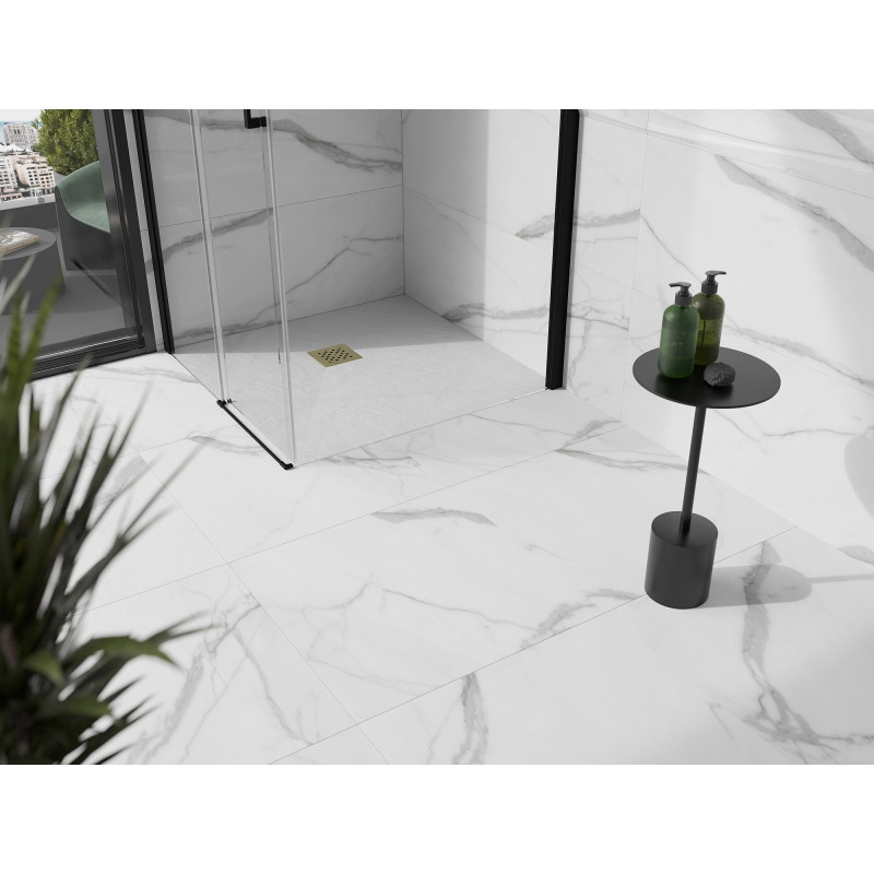 Mexen Stone+ brodzik kompozytowy kwadratowy 80 x 80 cm, biały, maskownica złota - 44108080-G