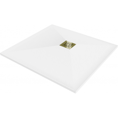 Mexen Stone+ brodzik kompozytowy kwadratowy 80 x 80 cm, biały, maskownica złota - 44108080-G