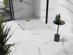 Mexen Stone+ brodzik kompozytowy kwadratowy 70 x 70 cm, biały, maskownica złota - 44107070-G