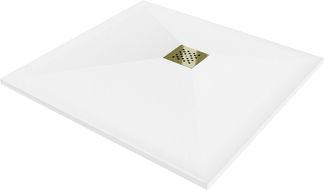 Mexen Stone+ brodzik kompozytowy kwadratowy 70 x 70 cm, biały, maskownica złota - 44107070-G