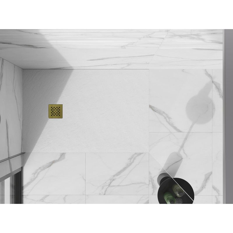 Mexen Stone+ brodzik kompozytowy kwadratowy 140 x 100 cm, biały, maskownica złota - 44101014-G