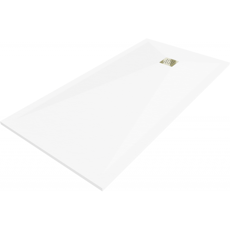 Mexen Stone+ brodzik kompozytowy kwadratowy 180 x 100 cm, biały, maskownica złota - 44101018-G