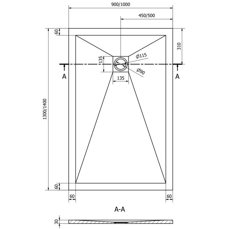 Mexen Stone+ brodzik kompozytowy prostokątny 140 x 90 cm, biały, maskownica złota - 44109014-G