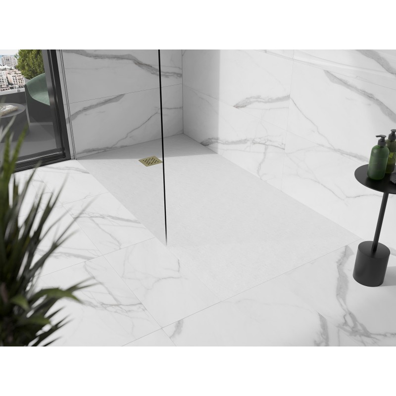 Mexen Stone+ brodzik kompozytowy prostokątny 160 x 80 cm, biały, maskownica złota - 44108016-G