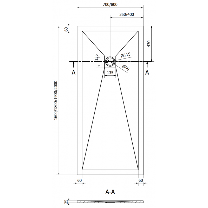 Mexen Stone+ brodzik kompozytowy prostokątny 200 x 80 cm, biały, maskownica złota - 44108020-G