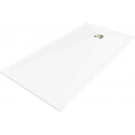Mexen Stone+ brodzik kompozytowy prostokątny 160 x 70 cm, biały, maskownica złota - 44107016-G