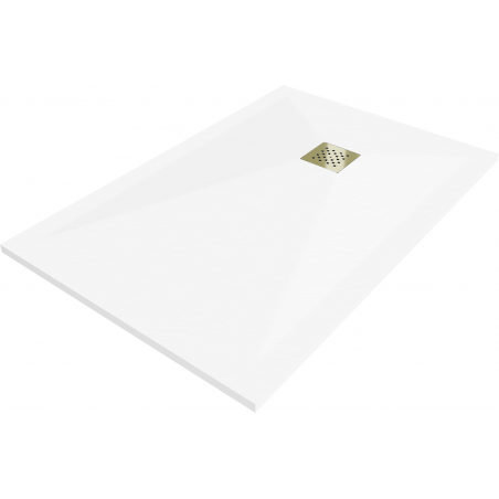 Mexen Stone+ brodzik kompozytowy prostokątny 140 x 70 cm, biały, maskownica złota - 44107014-G