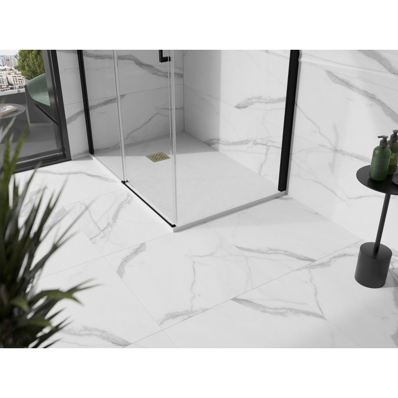 Mexen Stone+ brodzik kompozytowy prostokątny 100 x 80 cm, biały, maskownica złota - 44108010-G