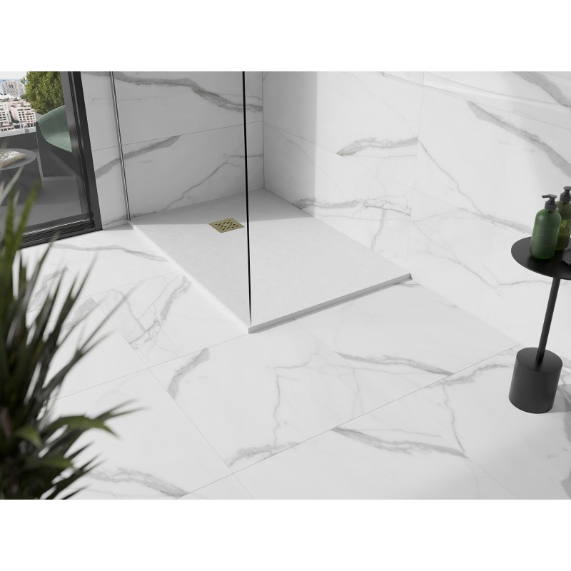 Mexen Stone+ brodzik kompozytowy prostokątny 120 x 80 cm, biały, maskownica złota - 44108012-G