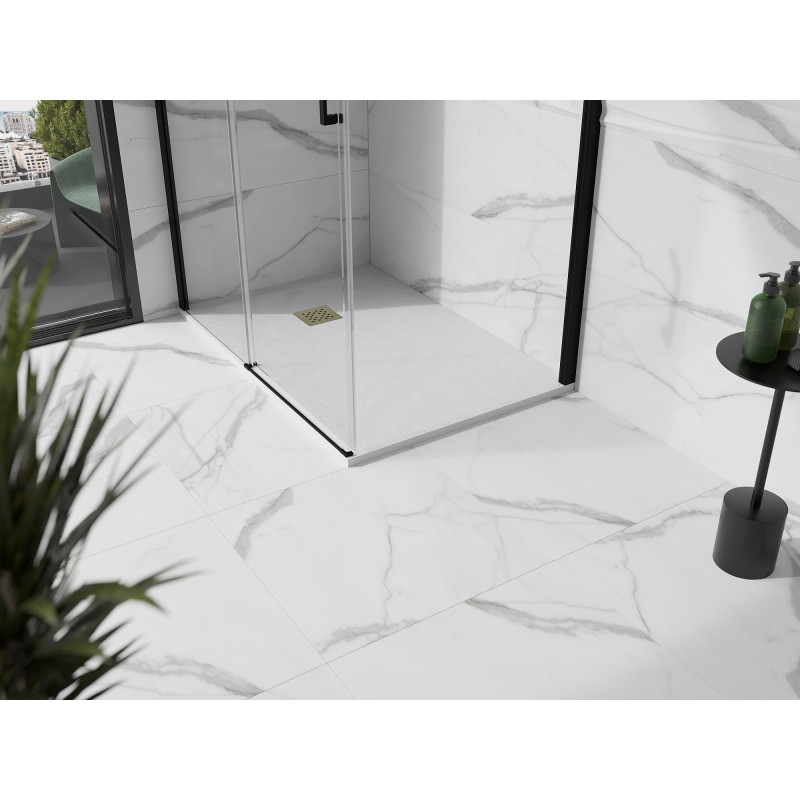 Mexen Stone+ brodzik kompozytowy prostokątny 100 x 70 cm, biały, maskownica złota - 44107010-G