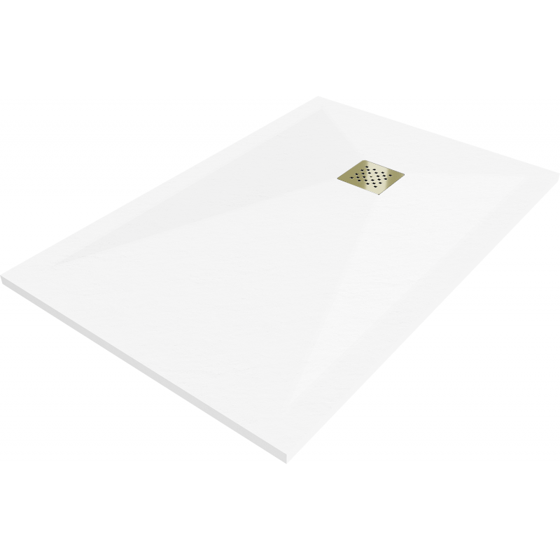 Mexen Stone+ brodzik kompozytowy prostokątny 80 x 70 cm, biały, maskownica złota - 44107080-G