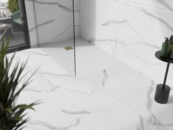 Mexen Stone+ brodzik kompozytowy prostokątny 90 x 80 cm, biały, maskownica złota - 44108090-G