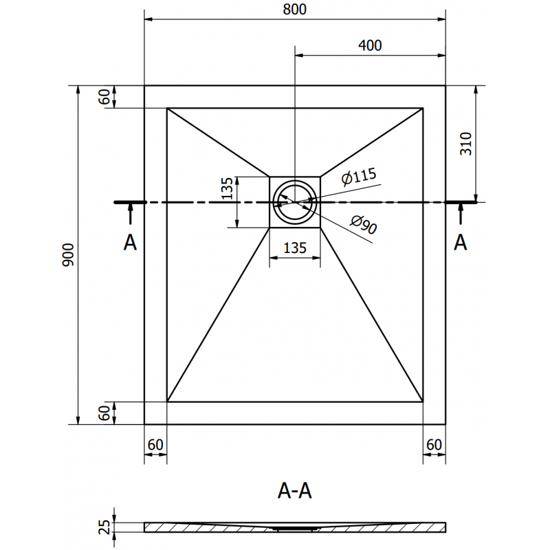 Mexen Stone+ brodzik kompozytowy prostokątny 90 x 80 cm, biały, maskownica złota - 44108090-G